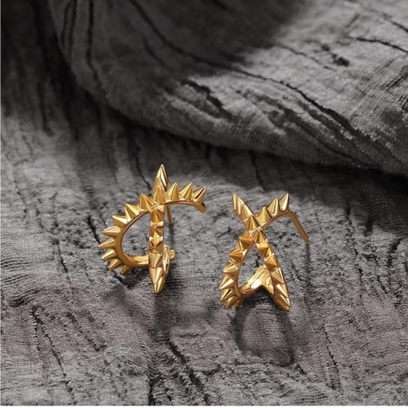 Gold 14k Gold Plated Spiked Circle Earrings - Picture 1 of 4